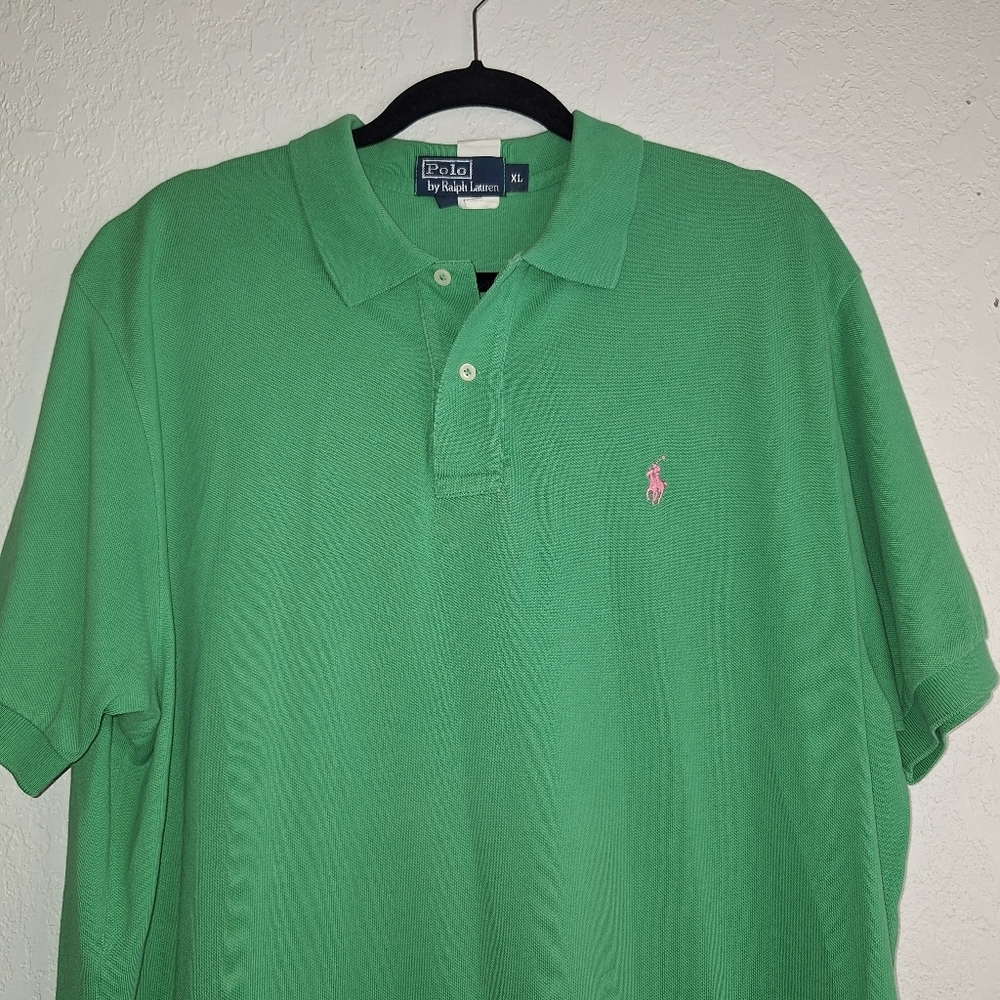 Polo Ralph Lauren Green Pink Logo Essential Polo Dress Shirt - XL - Picture 3 of 10